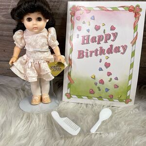 Vogue Vintage 1986 Brown Haired birthday Girl Ginny Doll with Stand , 8” Tall